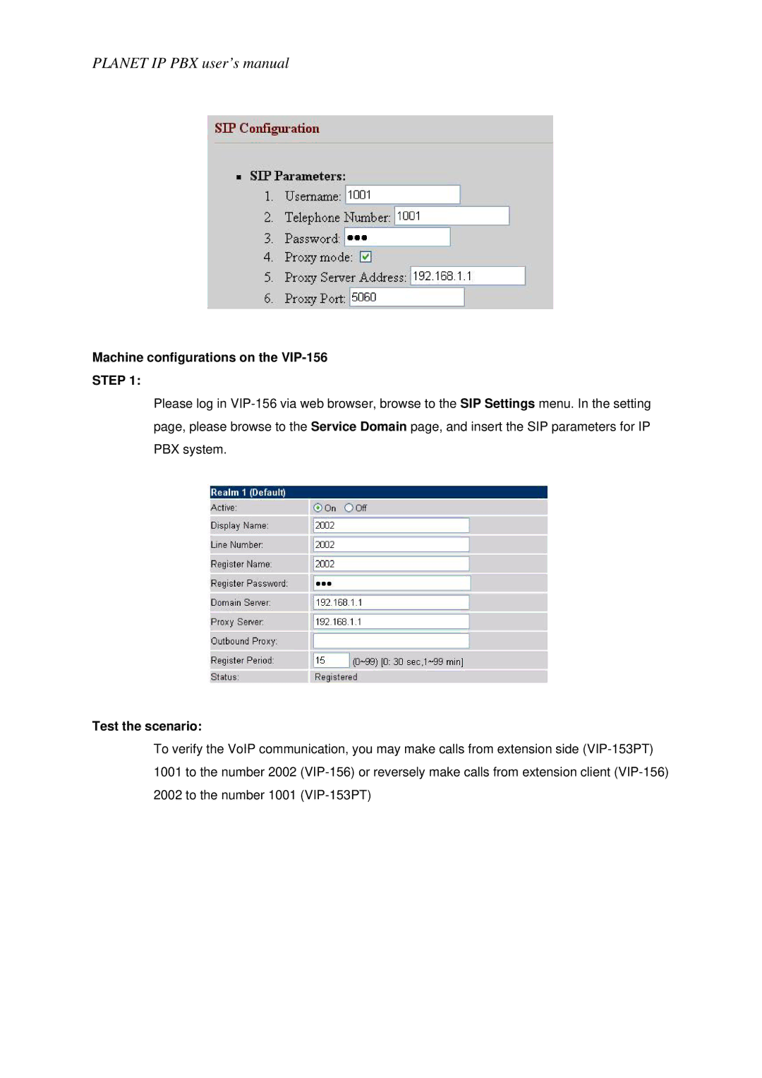 Planet Technology IPX-1800N user manual Machine configurations on the VIP-156, Test the scenario 