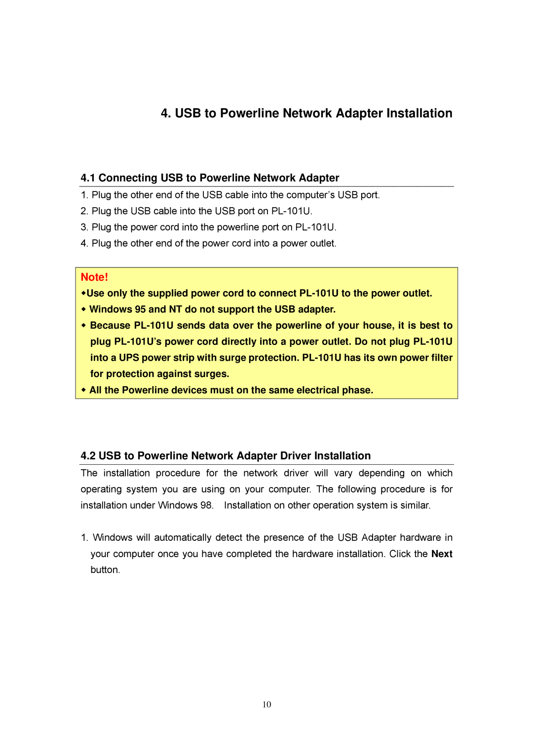 Planet Technology PL-101E USB to Powerline Network Adapter Installation, Connecting USB to Powerline Network Adapter 