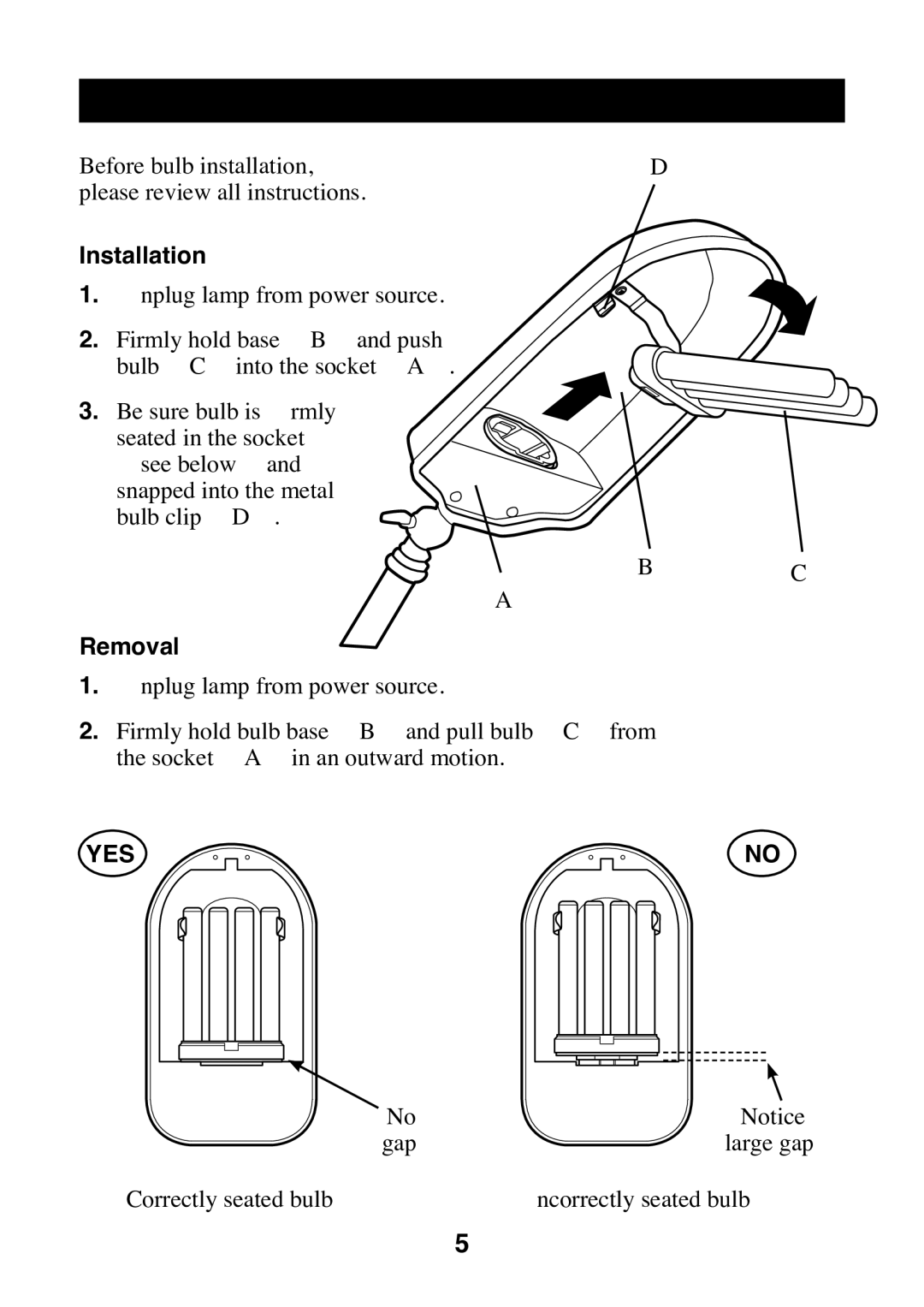 Planet Technology PL05 manual Bulb Installation and Removal 