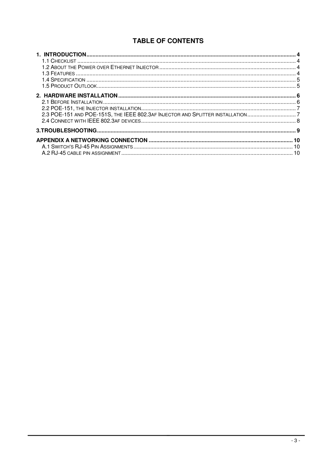 Planet Technology POE-151 user manual Table of Contents 