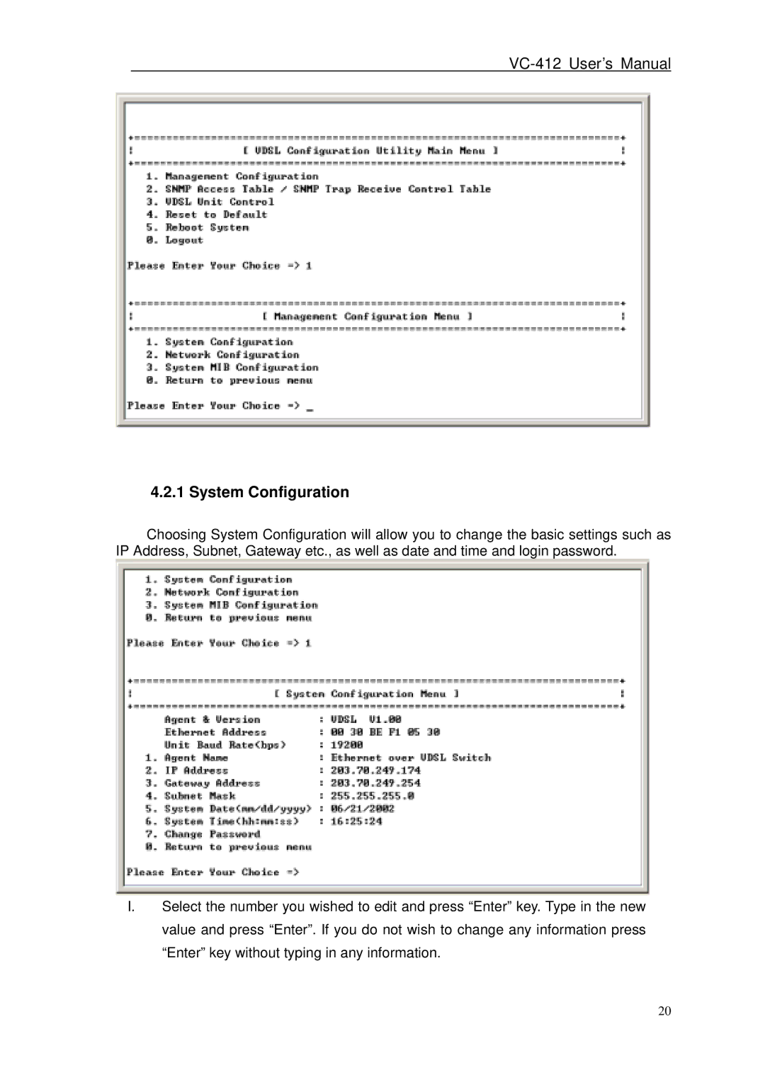 Planet Technology VC-412 user manual System Configuration 