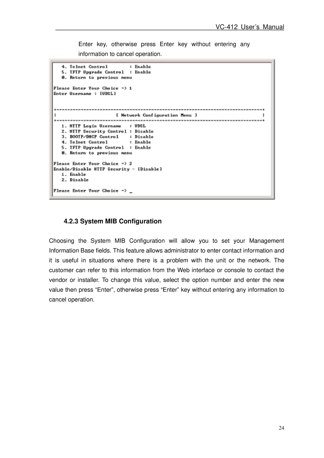 Planet Technology VC-412 user manual System MIB Configuration 