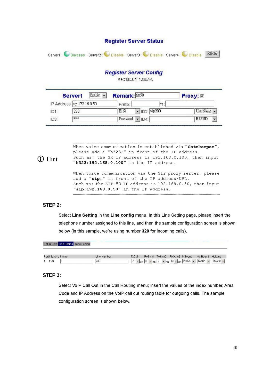 Planet Technology VIP-320 user manual Hint 