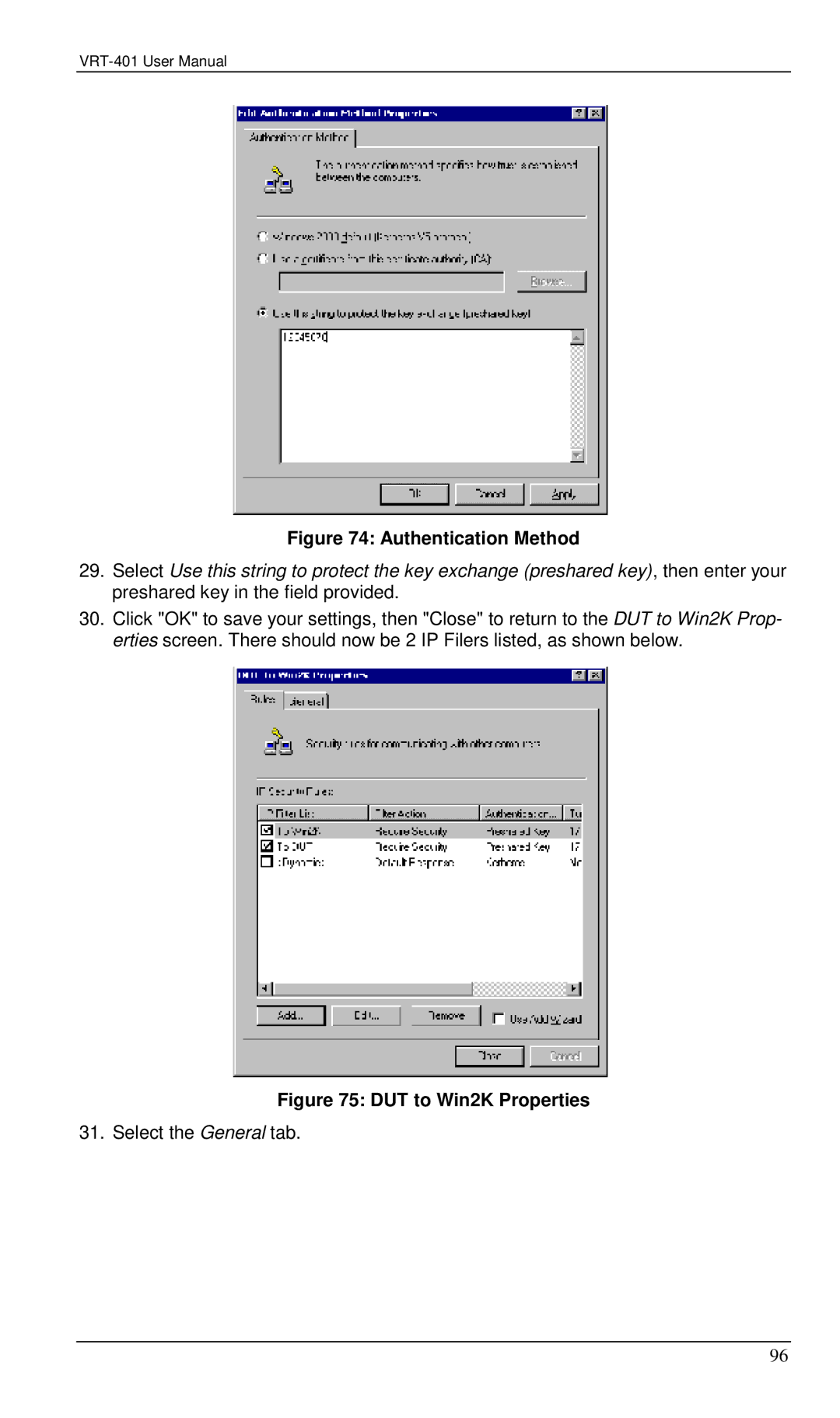 Planet Technology VRT-401 user manual DUT to Win2K Properties 