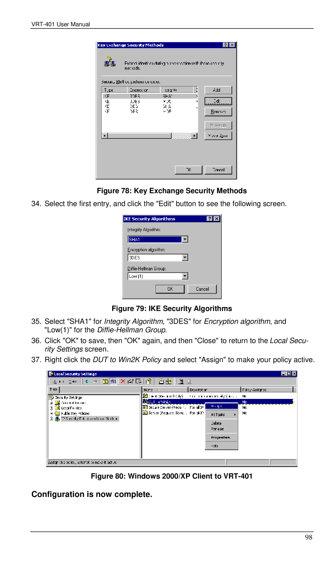 Planet Technology VRT-401 user manual Key Exchange Security Methods, IKE Security Algorithms 