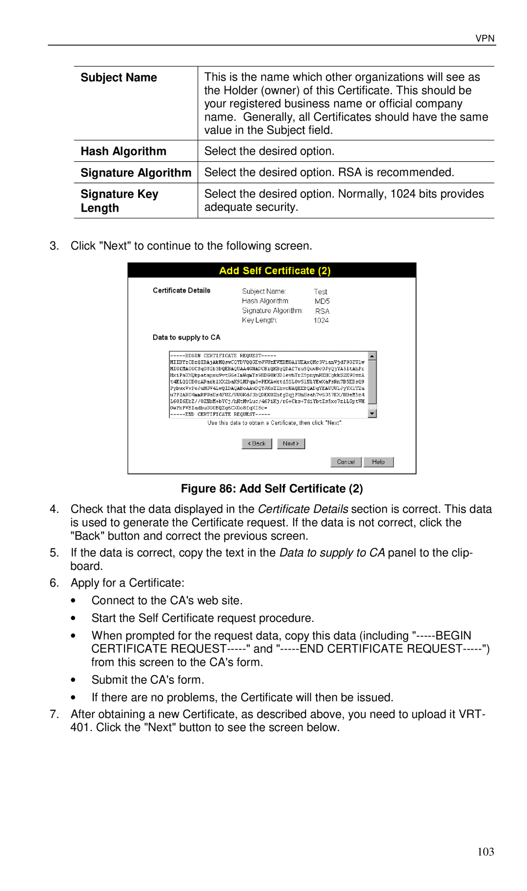 Planet Technology VRT-401 user manual Hash Algorithm, Signature Algorithm, Signature Key, Length 