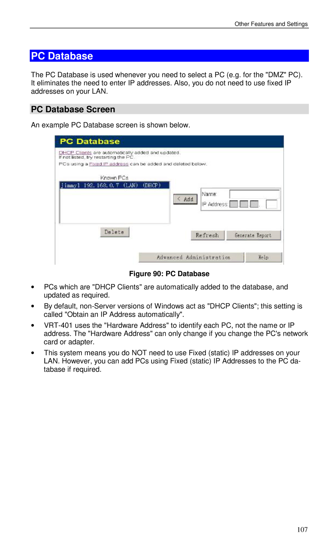 Planet Technology VRT-401 user manual PC Database Screen 