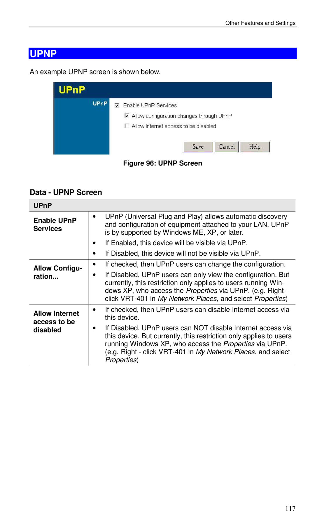 Planet Technology VRT-401 user manual Data Upnp Screen 