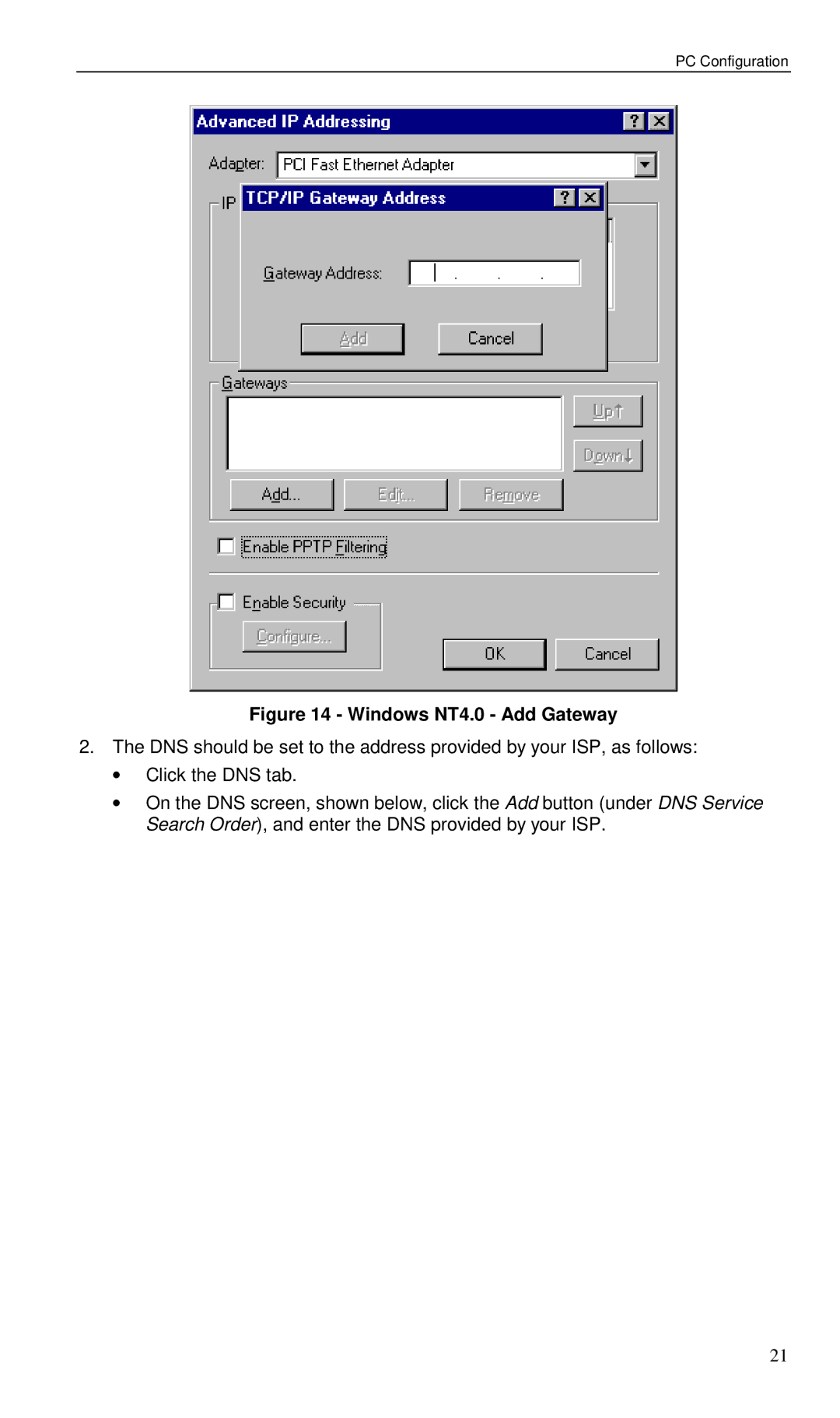 Planet Technology VRT-401 user manual Windows NT4.0 Add Gateway 