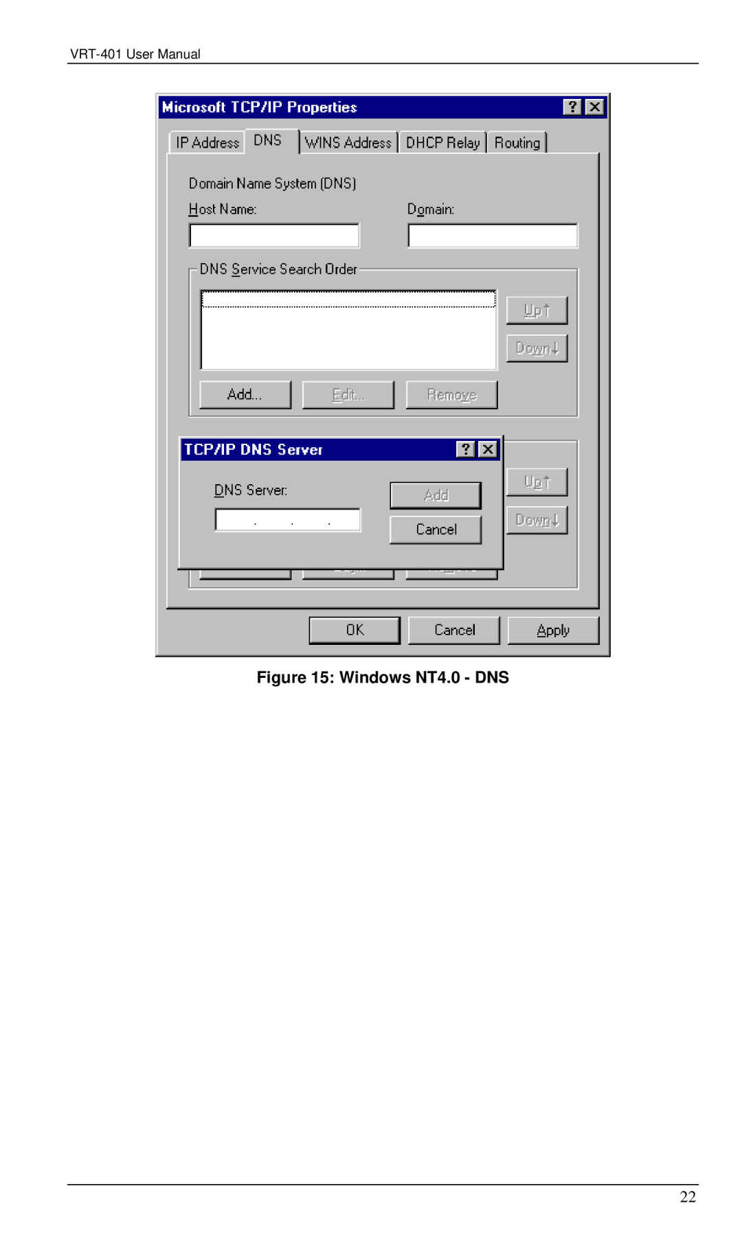 Planet Technology VRT-401 user manual Windows NT4.0 DNS 