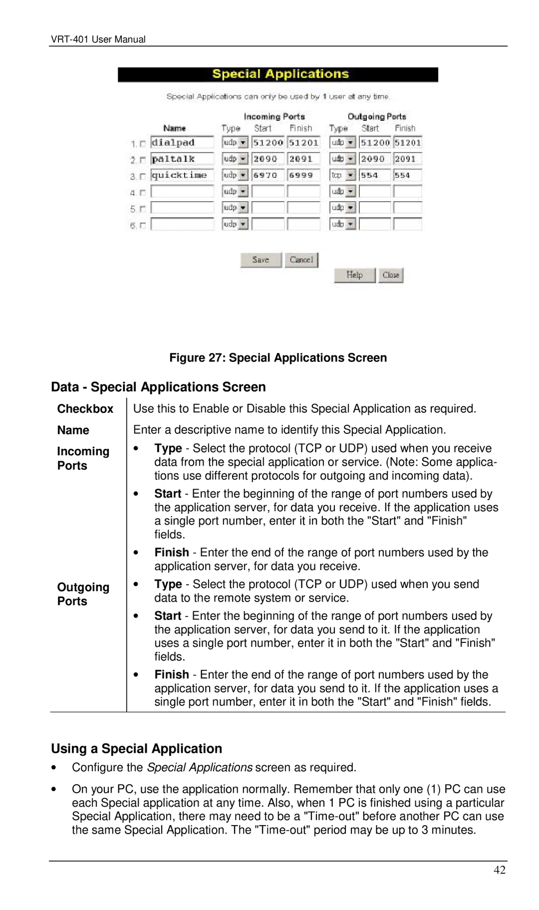 Planet Technology VRT-401 user manual Data Special Applications Screen, Using a Special Application 