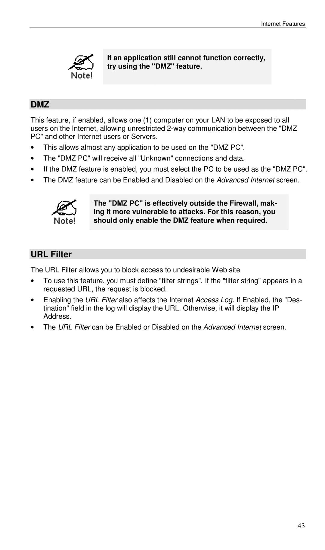 Planet Technology VRT-401 user manual Dmz, URL Filter 