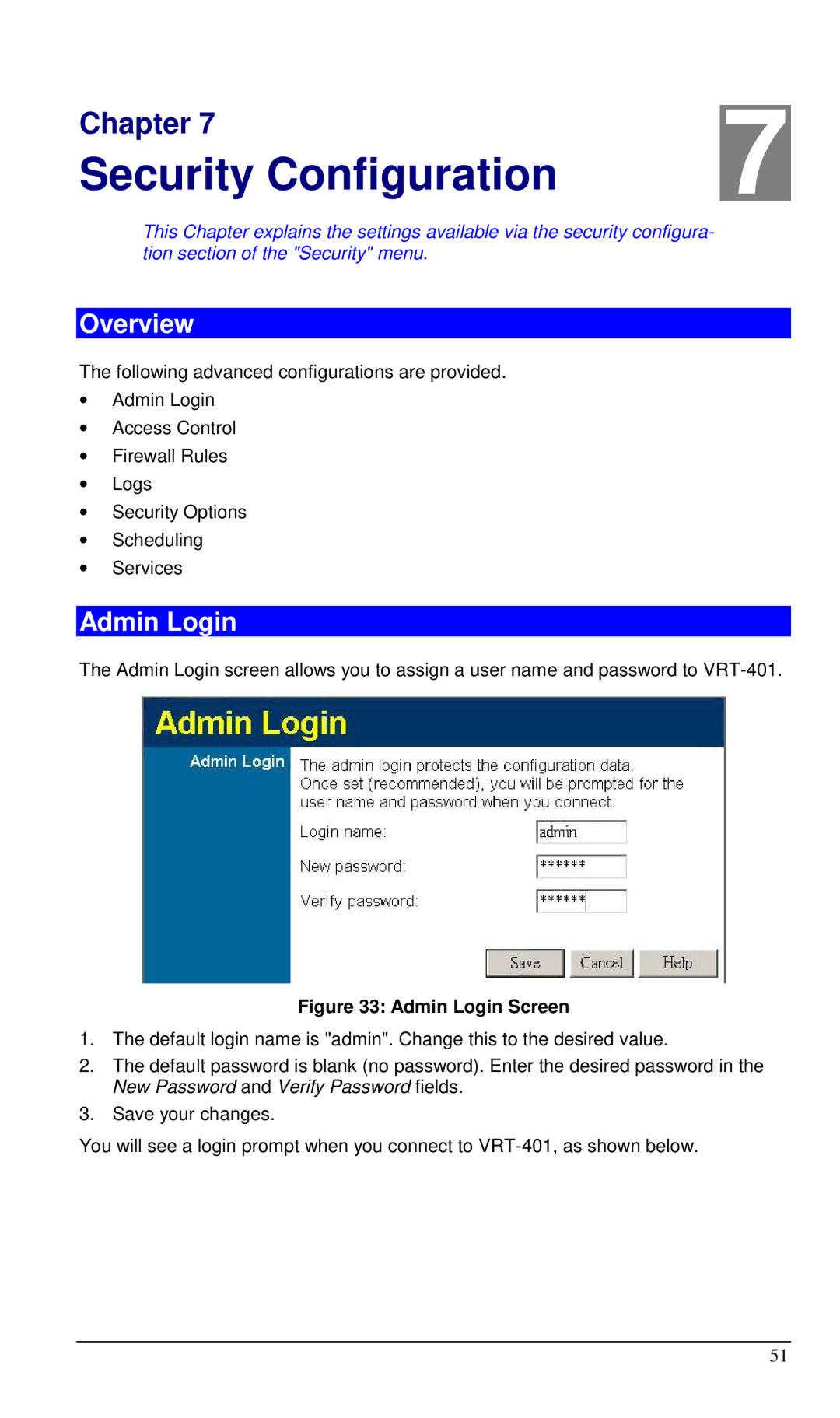 Planet Technology VRT-401 user manual Admin Login Screen 