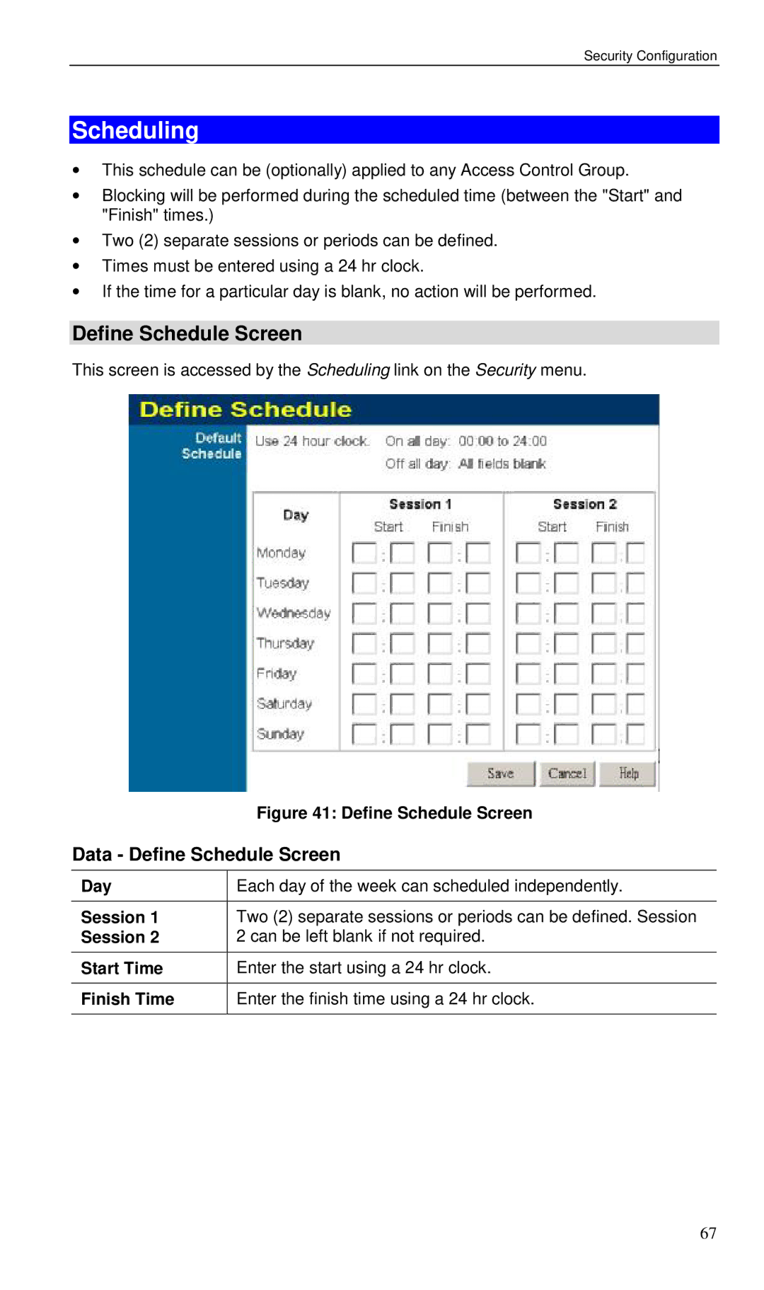 Planet Technology VRT-401 user manual Scheduling, Data Define Schedule Screen 