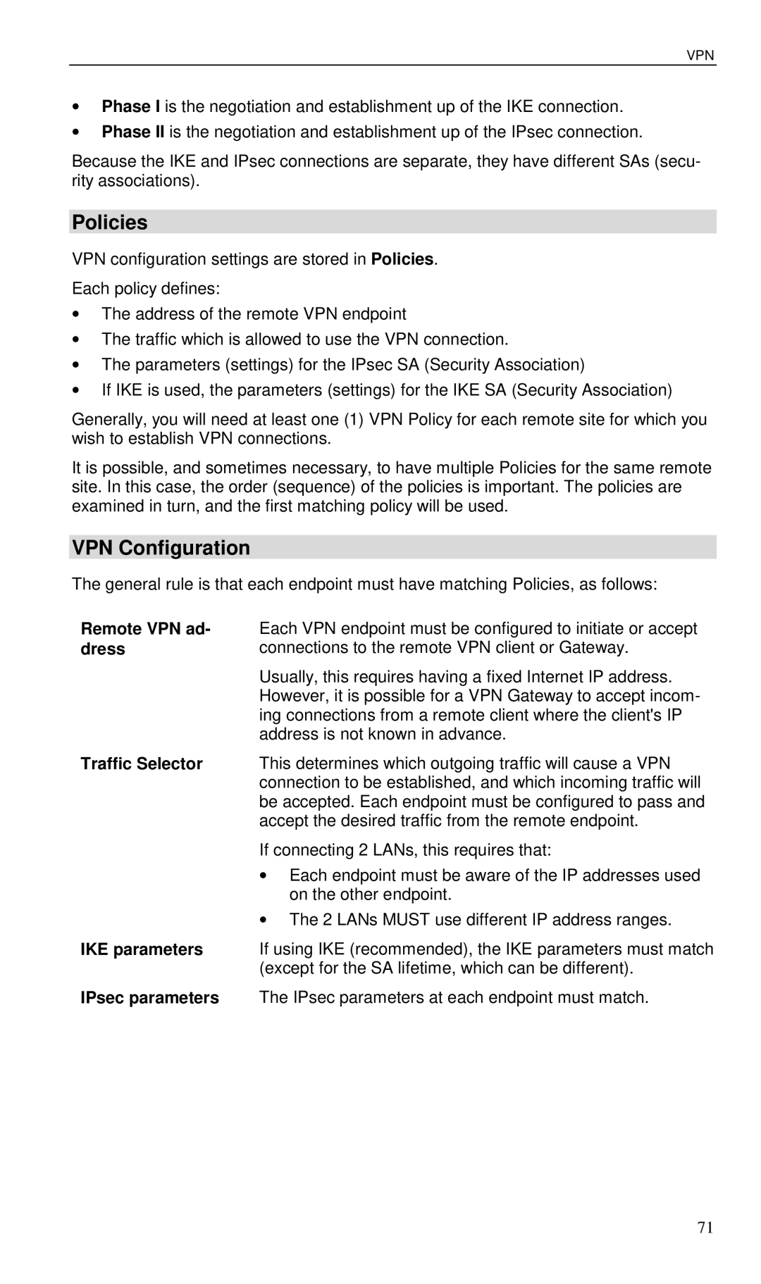 Planet Technology VRT-401 user manual Policies, VPN Configuration 