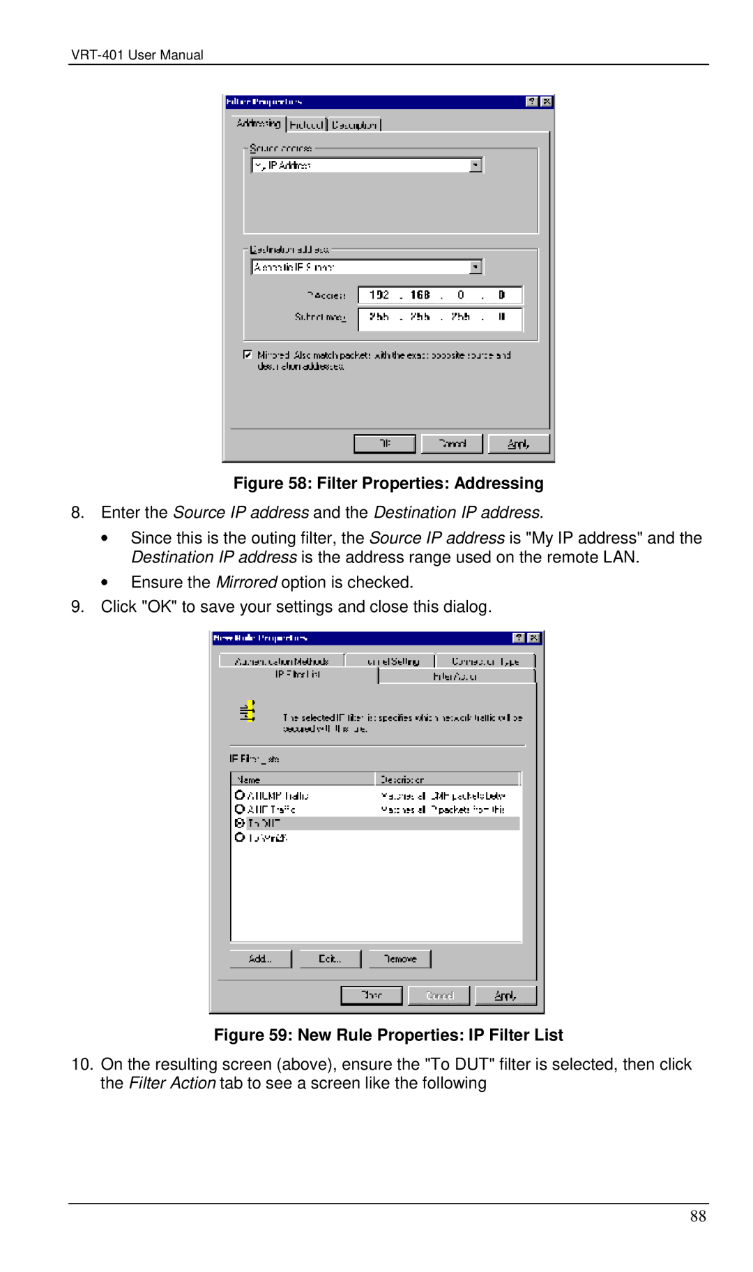 Planet Technology VRT-401 user manual Filter Properties Addressing 