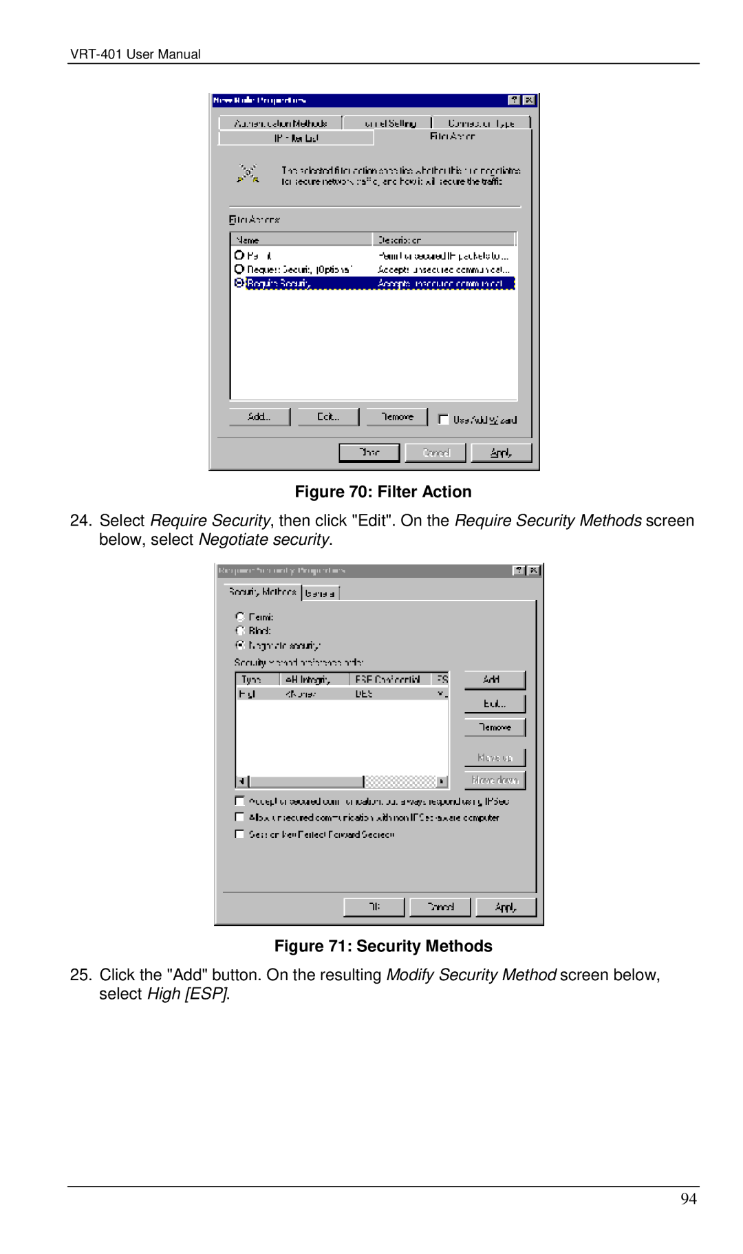 Planet Technology VRT-401 user manual Filter Action 