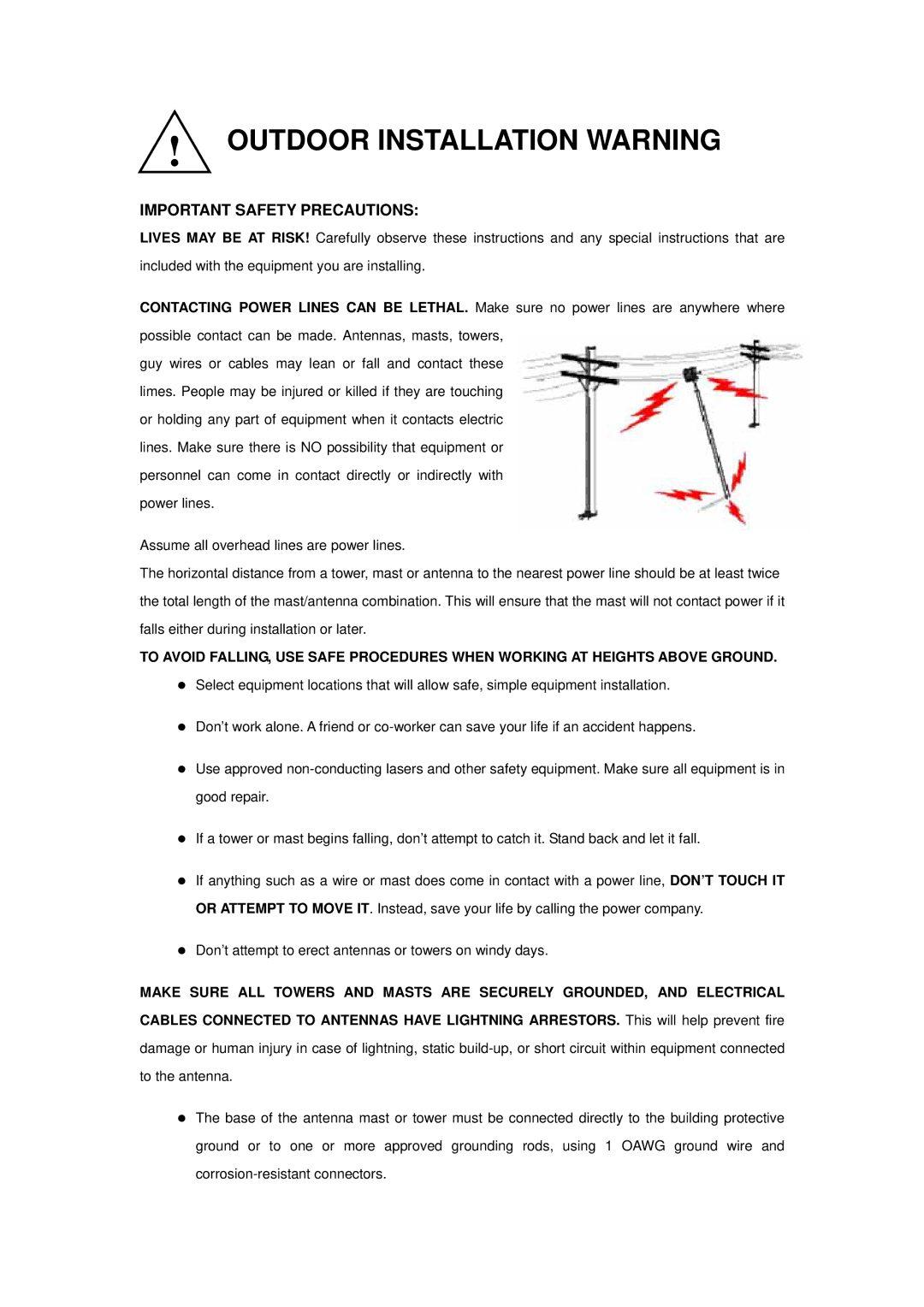 Planet Technology WAP-6100 user manual Outdoor Installation Warning 