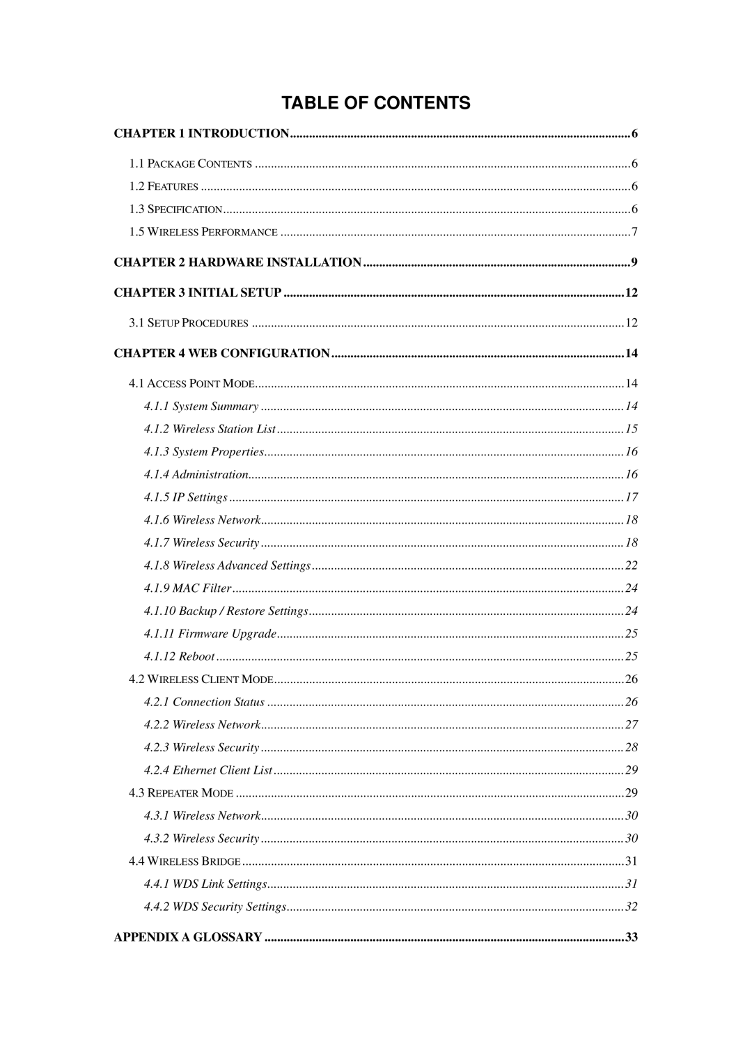 Planet Technology WAP-6100 user manual Table of Contents 