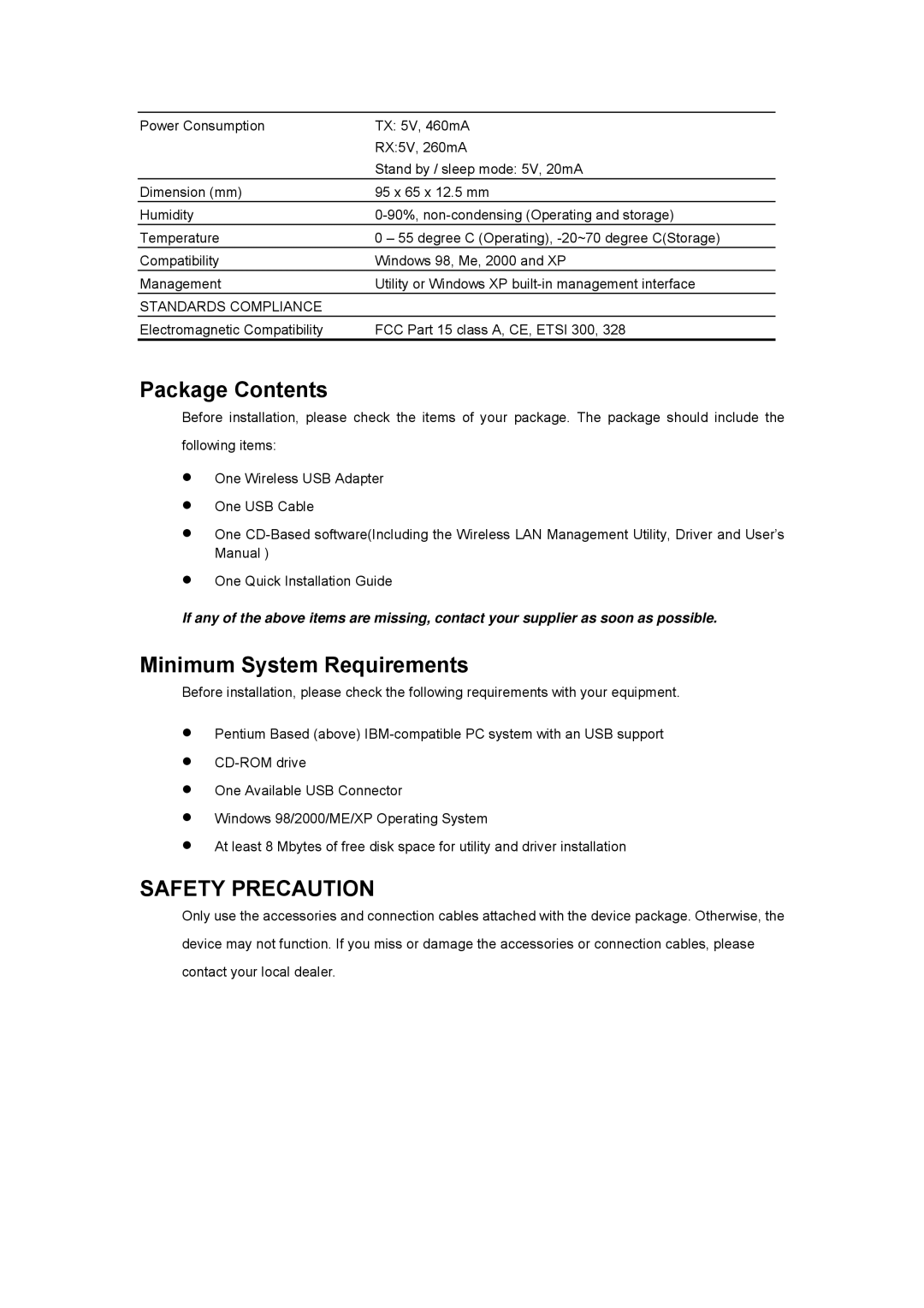 Planet Technology WL-U350 user manual Package Contents, Minimum System Requirements 