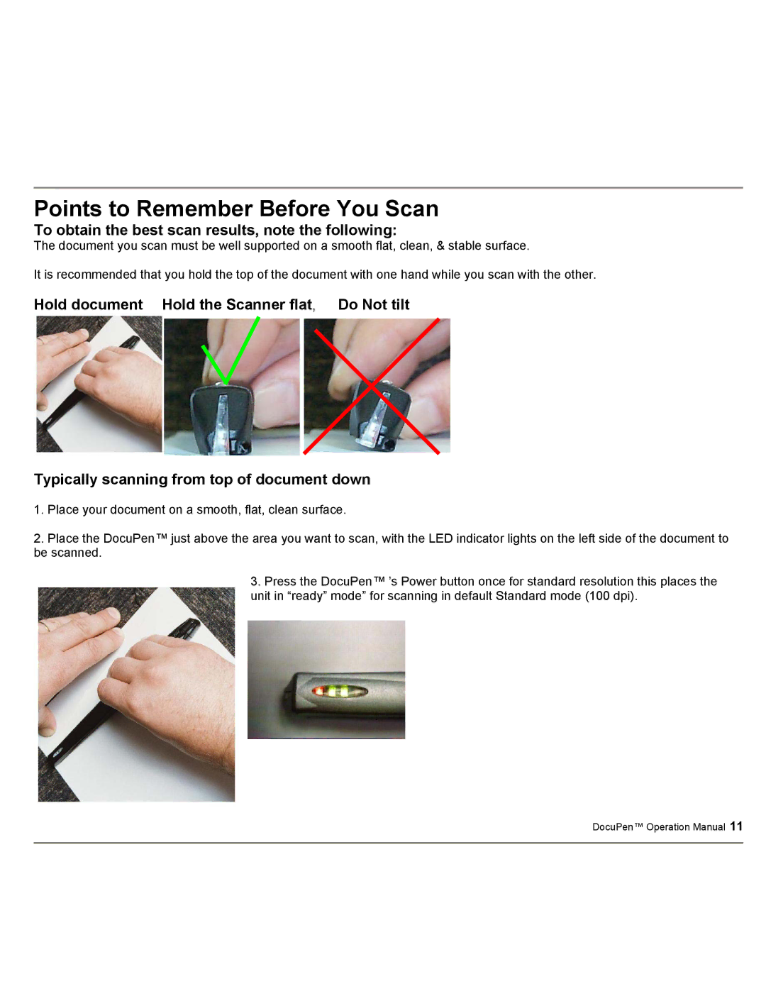 Planon System Solutions DocuPort Series DocuPen manual Points to Remember Before You Scan 