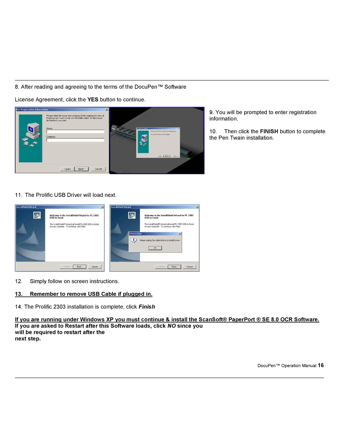 Planon System Solutions DocuPort Series DocuPen manual Remember to remove USB Cable if plugged 