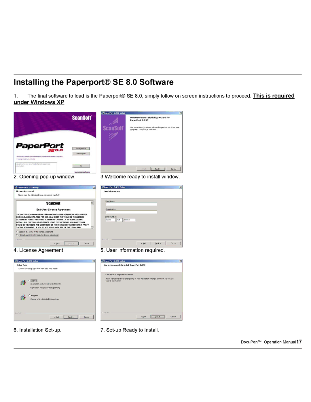 Planon System Solutions DocuPort Series DocuPen manual Installing the Paperport SE 8.0 Software 