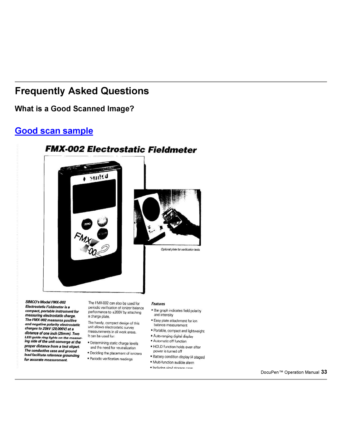 Planon System Solutions DocuPort Series DocuPen manual What is a Good Scanned Image? 