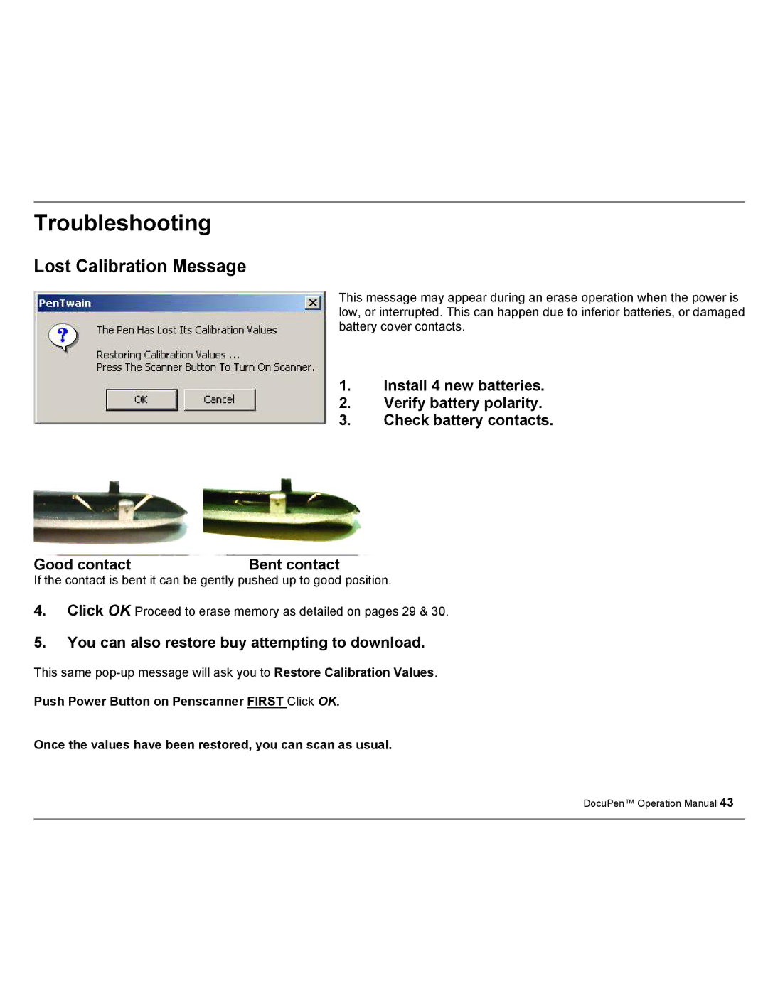 Planon System Solutions DocuPort Series DocuPen Lost Calibration Message, You can also restore buy attempting to download 