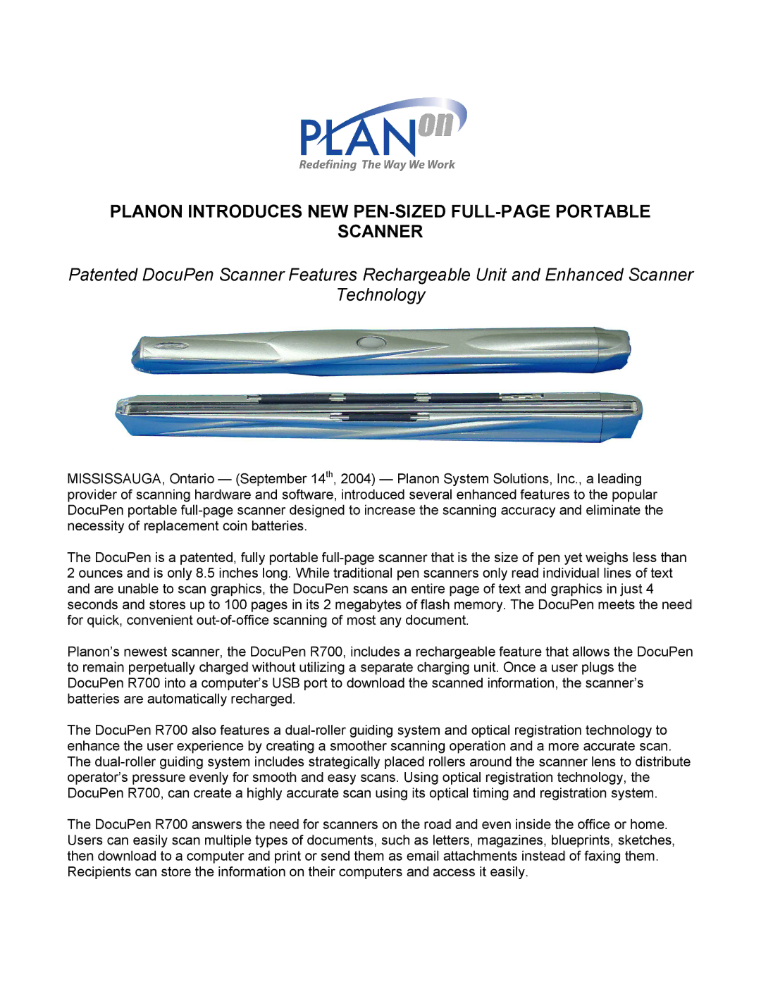 Planon System Solutions Pen-Sized Full-Page Portable Scanner manual 