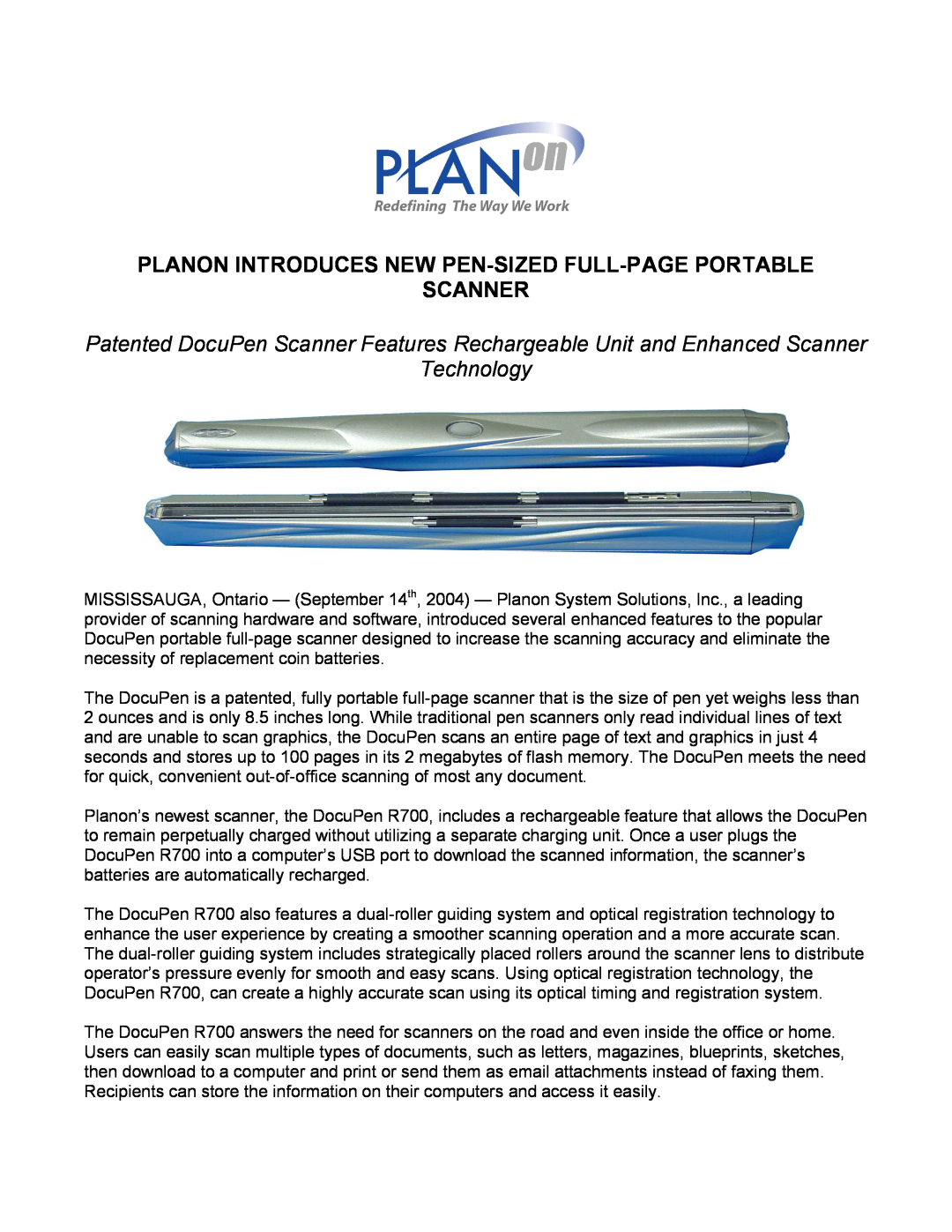 Planon System Solutions Pen-Sized Full-Page Portable Scanner manual 