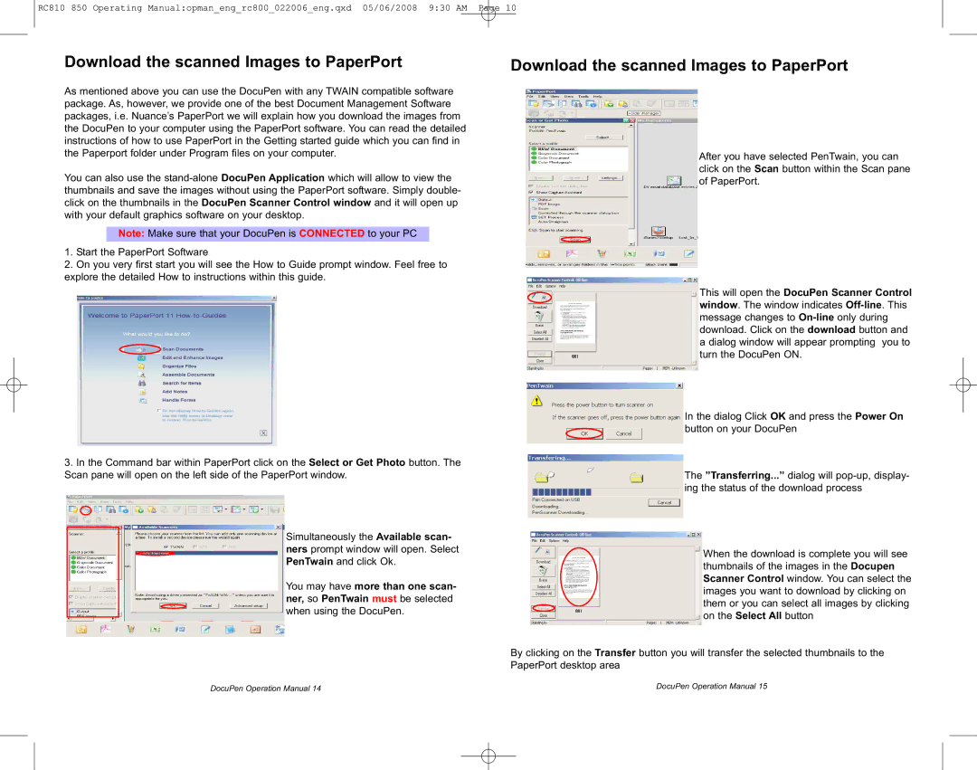 Planon System Solutions RC810, RC850 manual Download the scanned Images to PaperPort 