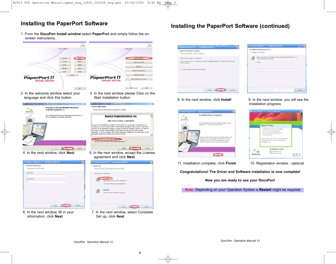 Planon System Solutions RC850, RC810 manual Installing the PaperPort Software 