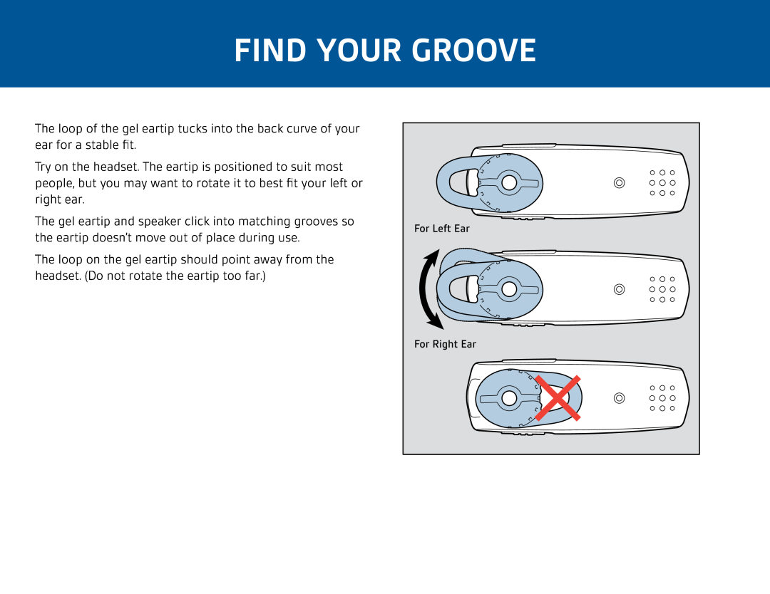 Plantronics 100 manual Find Your Groove, For Left Ear For Right Ear 