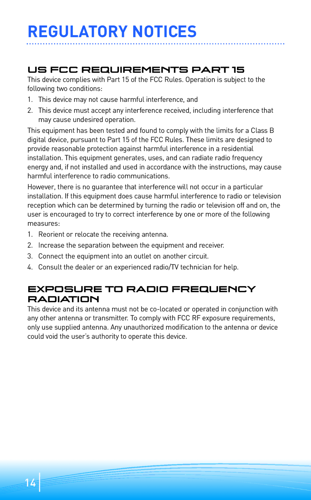 Plantronics 300 Series manual Regulatory Notices, US FCC Requirements Part, Exposure to Radio Frequency Radiation 