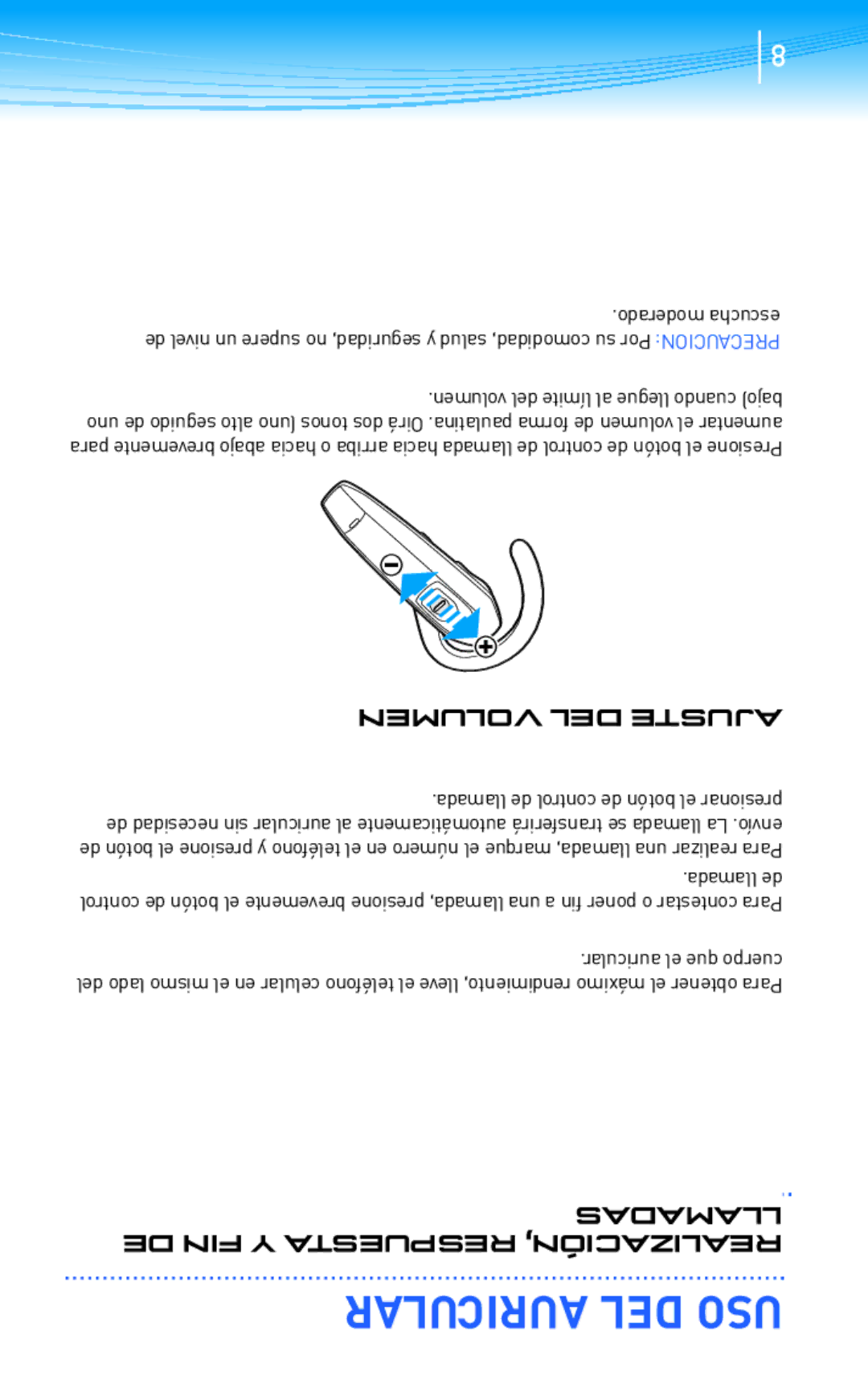 Plantronics 300 Series manual Volumen DEL Ajuste, Llamadas DE FIN Y Respuesta Realización 