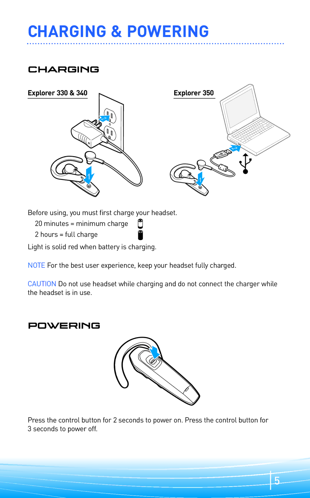 Plantronics 300 Series manual Charging & Powering 