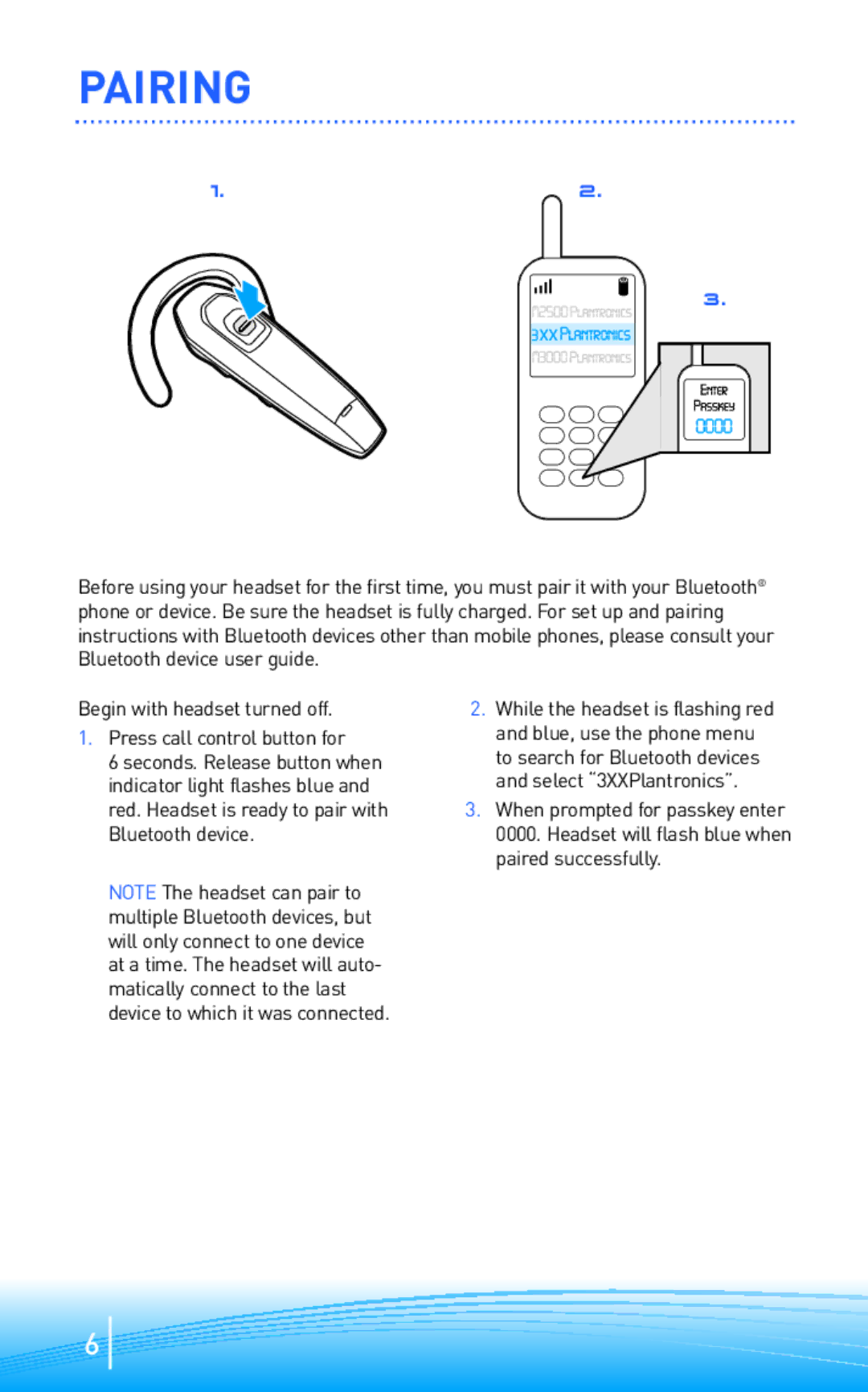 Plantronics 300 Series manual Pairing 