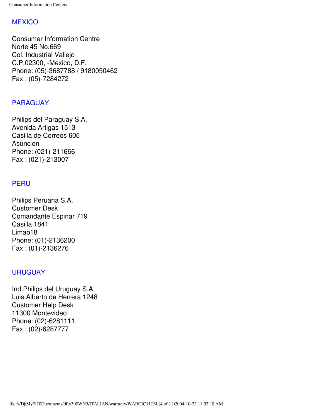 Plantronics 300NS manual Paraguay 