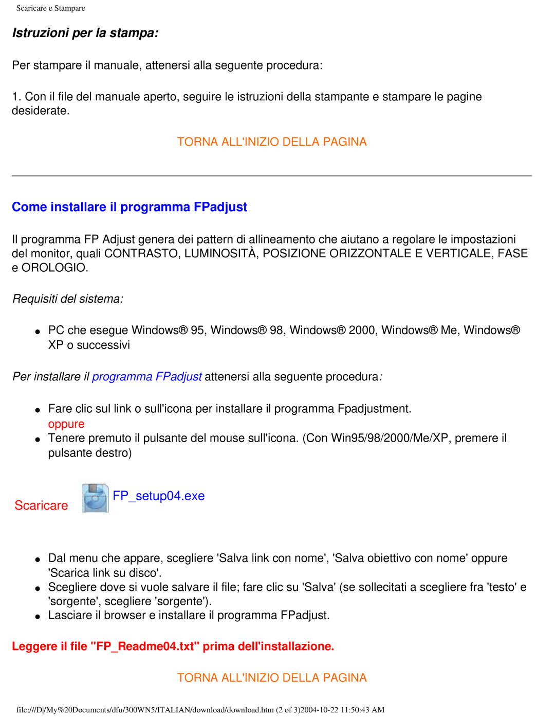 Plantronics 300NS manual Istruzioni per la stampa, Come installare il programma FPadjust 