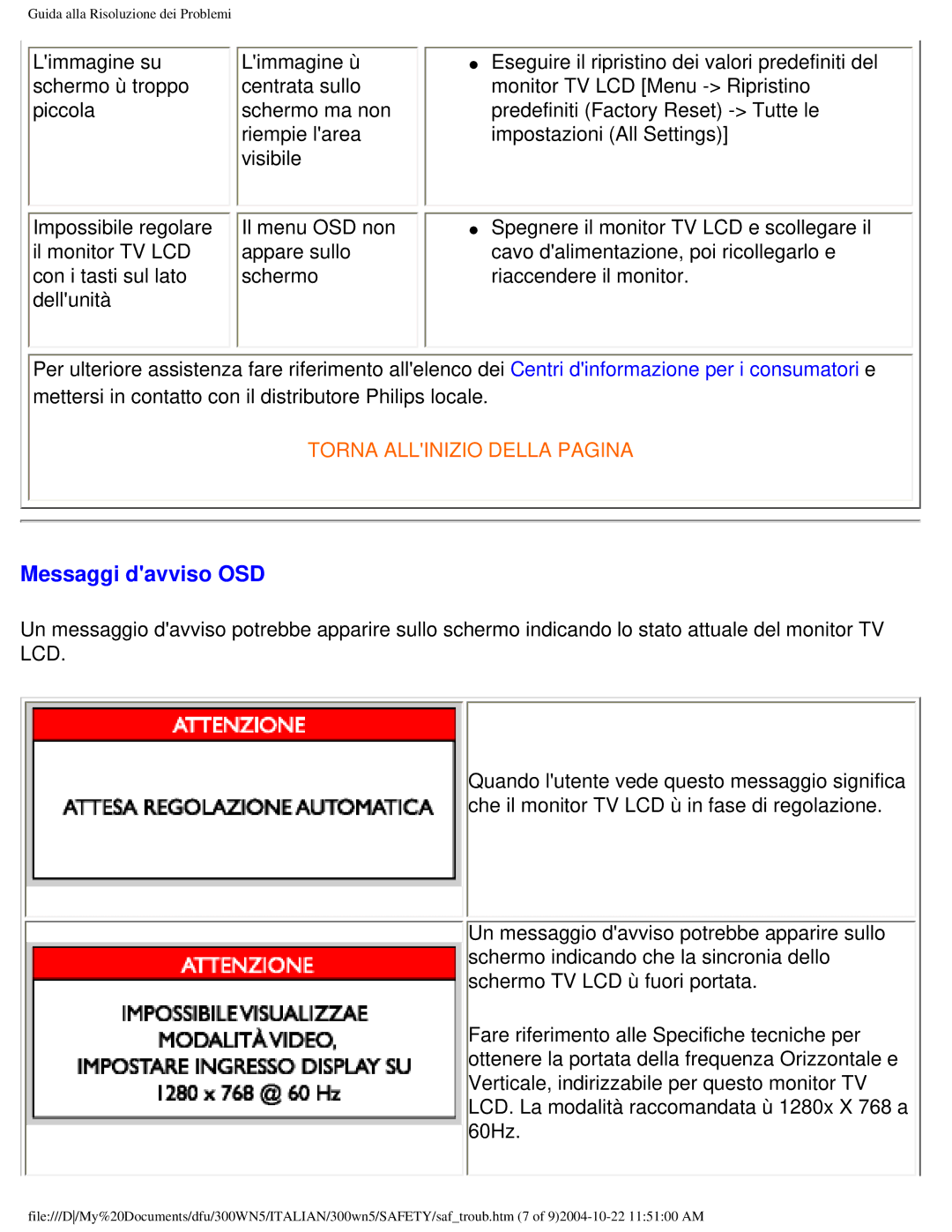 Plantronics 300NS manual Messaggi davviso OSD 