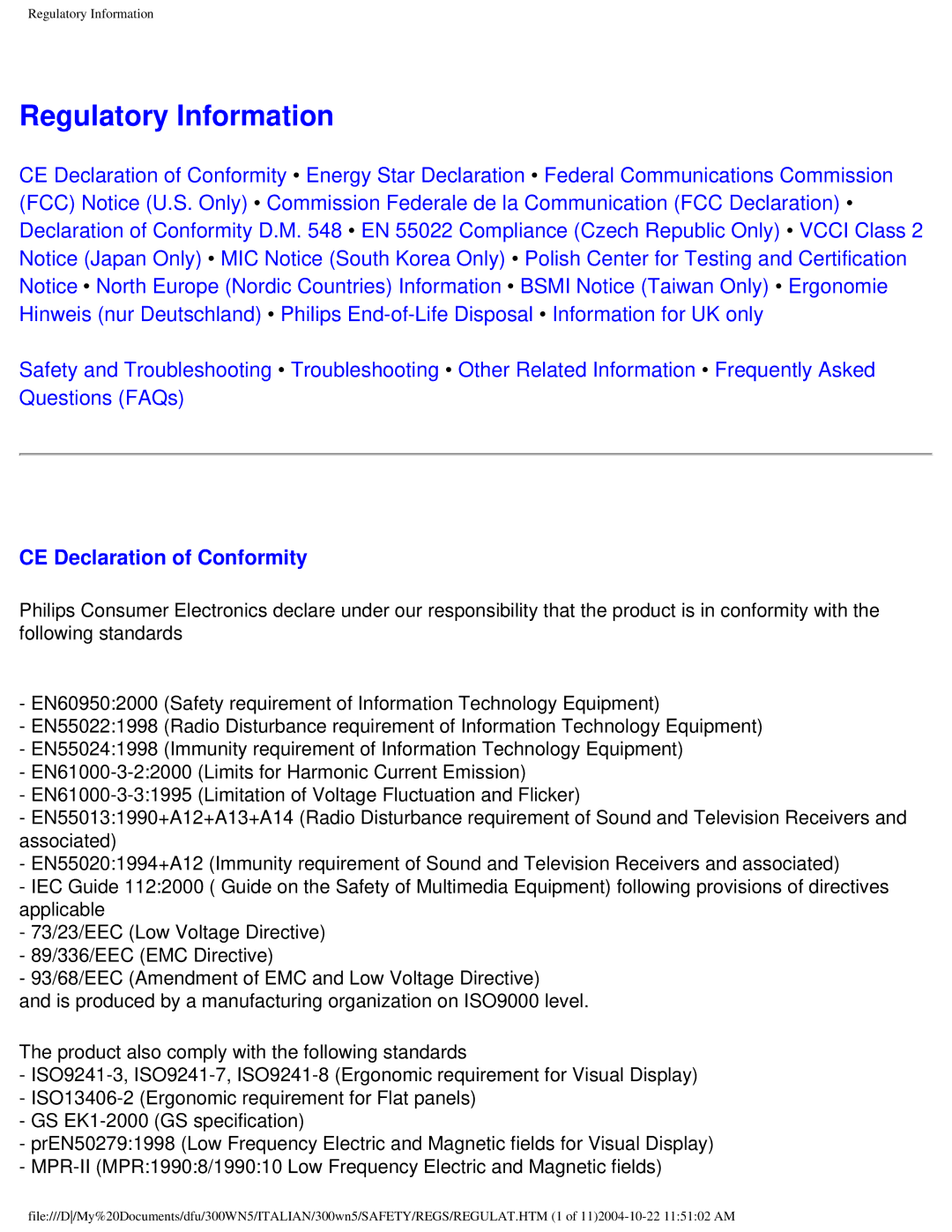 Plantronics 300NS manual Regulatory Information, CE Declaration of Conformity 