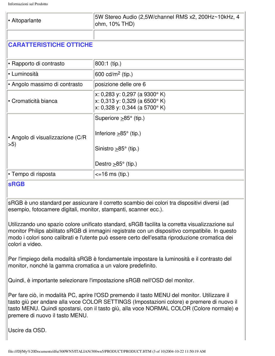 Plantronics 300NS manual Caratteristiche Ottiche 