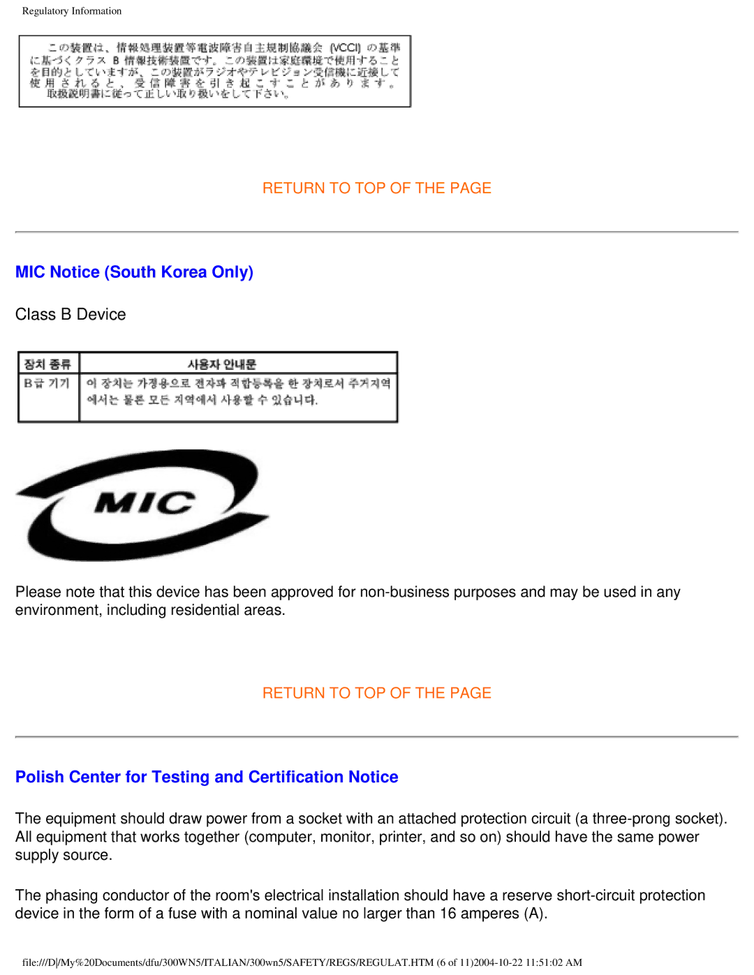 Plantronics 300NS manual MIC Notice South Korea Only, Polish Center for Testing and Certification Notice 