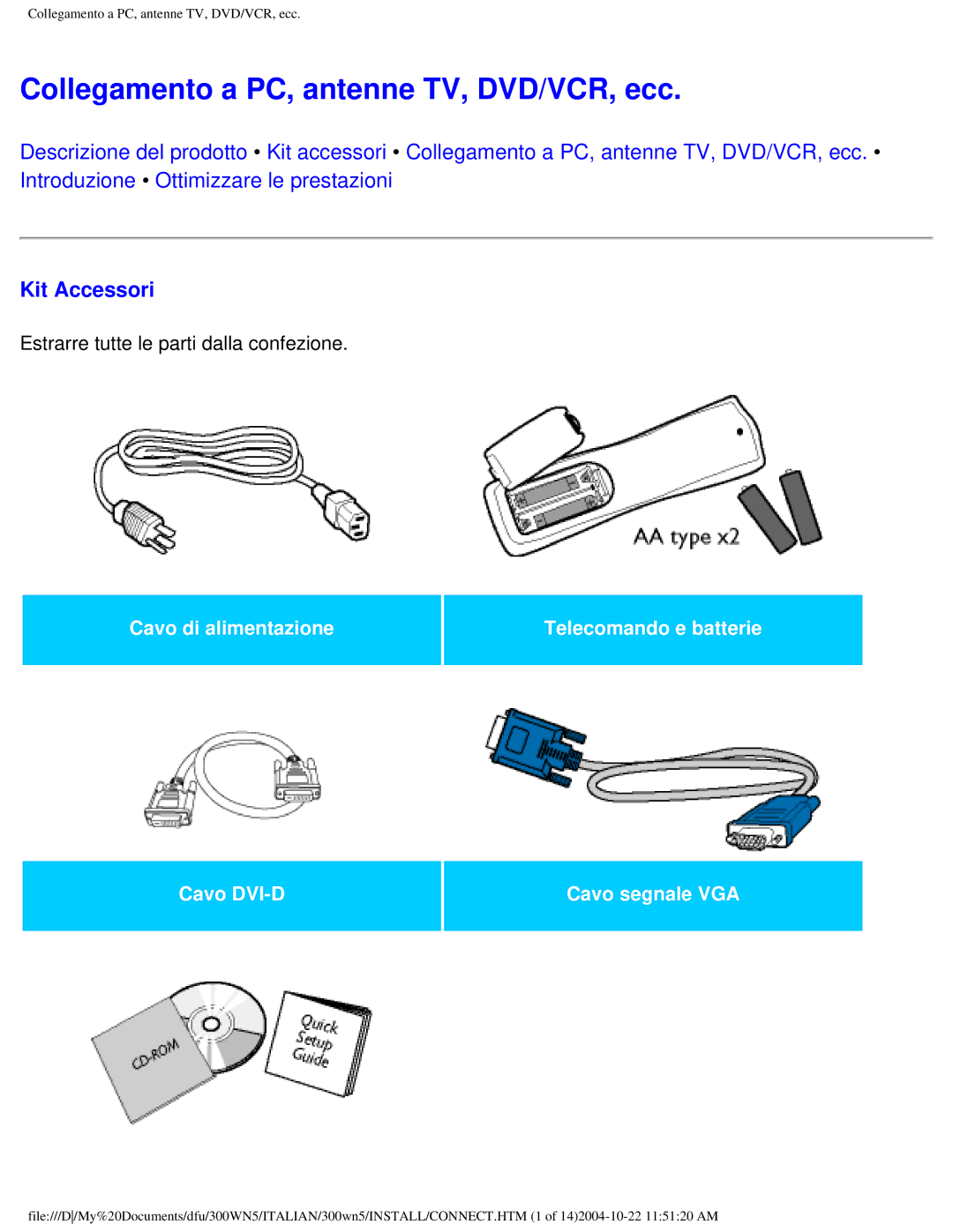 Plantronics 300NS manual Collegamento a PC, antenne TV, DVD/VCR, ecc, Kit Accessori 