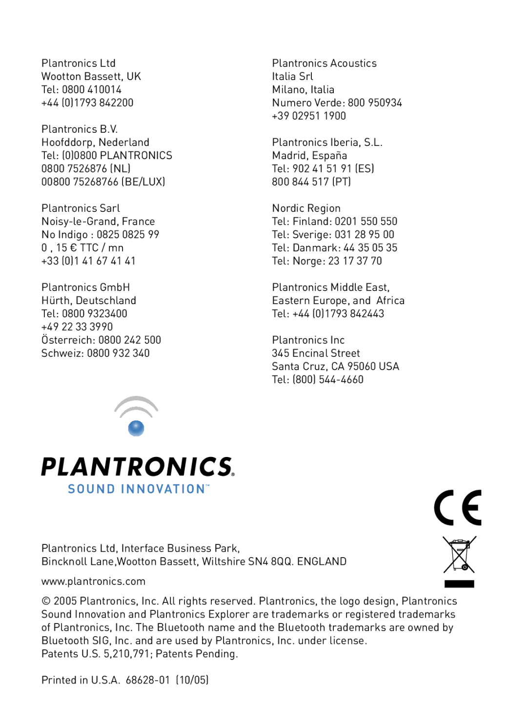 Plantronics 320 manual do utilizador Plantronics Acoustics 