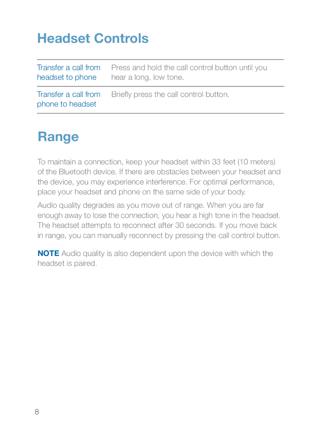 Plantronics 360 manual Range 