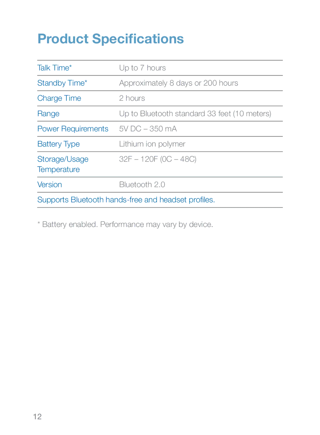 Plantronics 360 manual Product Specifications 