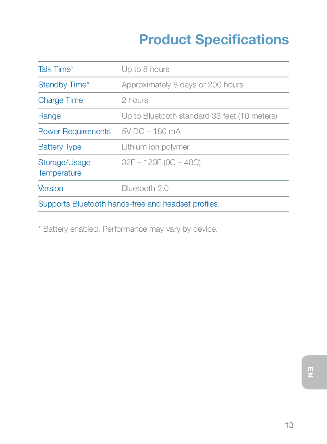 Plantronics 370 manual Product Specifications 