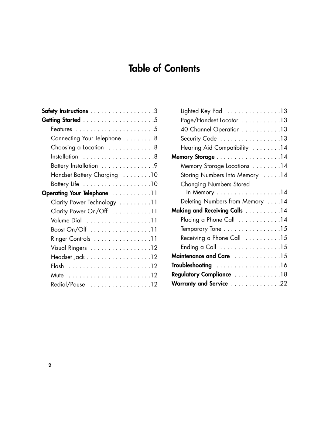 Plantronics 435 manual Table of Contents 